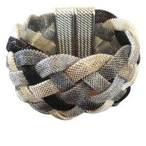 Womens Silver Gray Gunmetal Wide Mesh Bangle Wrap Magnetic Braided Bracelet